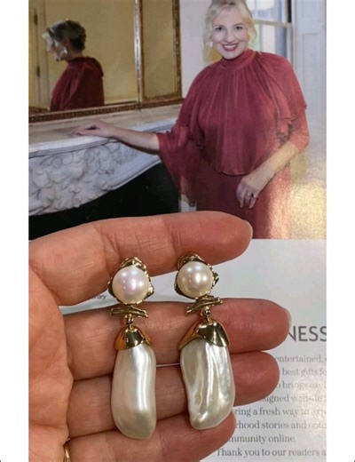 Cynthia Britt Custom Jewelry on Instagram: "It was a pleasure working with Renata Cocker, publisher for MyBoston magazine and her talented team for her Publisher's Note in the December issue. Her beautiful Zimmermann dress in a festive color has an earthy feel to it. For her ring: I matched it with this hand carved black onyx and coral and diamond ring as it balances the same earthy, solid and colorful look of the dress. For her earrings: I used this strong and still earthy Pearl earrings showin