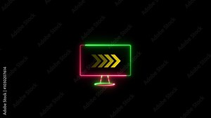 Neon direction indicator (sign) with glowing monitor screen animation. can be use for your presentations, online media, social media. See my portfolio for more color or video footage.