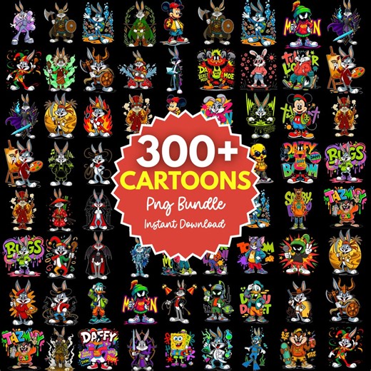 300 cartoon Character PNG Bundle | Cute Clipart for Sublimation & T-shirts | Transparent Background | Kawaii Kids Stickers Pack - Etsy