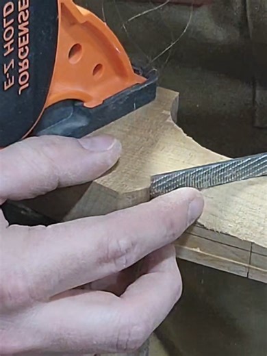 JagStang Thang- This build is kind of a mash up between a Jaguar, Mustang and a Thinline Telecaster 🎸 sapele, cherry & white ash 5 piece body. Figured ambrosia maple 🍁 top. Roasted maple neck (3A ) quartersawn & figured. Fretboard is 4A quartersawn birdseye roasted maple 🍁 Shaping the neck continues! Working on the headstock transition 🎸 #woodworking #guitarbuilder #guitartok #luthiersoftiktok #luthier