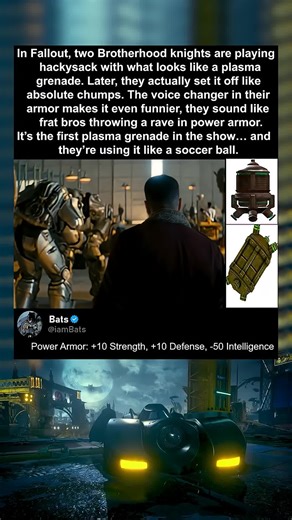 In Fallout, Brotherhood Knights Use Plasma Grenade As Hacky Sack. #maximus #fallout #amazonshows