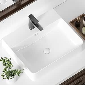 KINGWONG 20 Inch Bathroom Sink Wall Mounted or Platform Mounted Installation White Porcelain Rectangular Vessel Sink with Overflow Hole 20 x 16 Ceramic Bath Bowl Basin Vanity