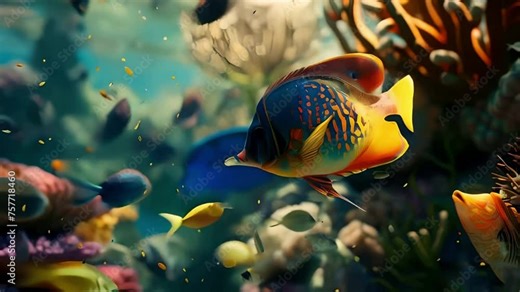 Underwater life in the ocean. Tropical fish. Under the sea life of marine exotic speicies. Tropical fishes in the water.