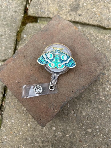 Retractable Moth Badge Reel | Blue Moon ID Holder - Etsy