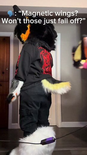 While I can’t guarantee that they’re invincible, heck they fell off at the end of the video, most fursuiters dont move nearly as much as theyd need to for the wings to fall off LOL - #fursuit #fursuiter #fursuitmaker #catfursuit #catbat #catbatfursuit #batfursuit #costumedesign #costumedesigner #fursuithead #minipartial #fursuitforsale
