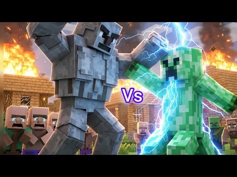 😱 Iron Golem VS Charged Creeper! | Villager Rescue Animation! | Minecraft War