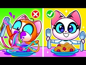 Silly Rainbow Spaghetti | Toys Are Not on the Menu | Don't Overeat | Useful Stories | Purr-Purr