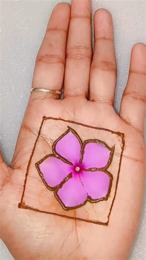Square Mehndi Design with Periwinkle Flower 🌸 Easy Henna Art #shorts