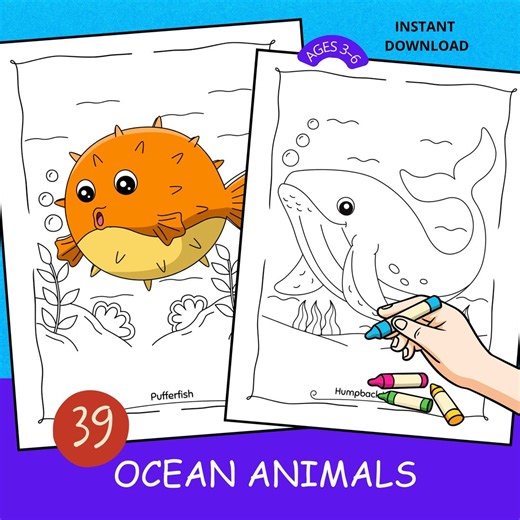 Under the Sea Coloring Pages for Preschool – 39 Ocean Animals Printable PDF - Etsy