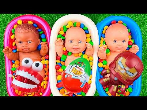 4 Minutes Satisfying with Full of 3 Rainbow BathTubs Candy with M&M's & Magic Slime Cutting Video 9