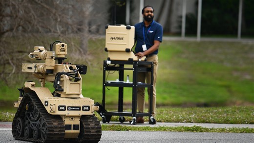 L3Harris demonstrates its explosive ordnance disposal robot.