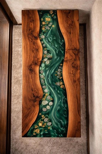 Walnut Epoxy River Dining Table: Live Edge Wood Resin Designer Furniture - Etsy