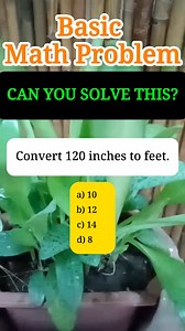 52K views · 498 reactions | Convert 120 inches to feet. a) 10 b) 12 c) 14 d) 8 #fblifestyle #MathChallenge #mathskills | MathTalks | Facebook