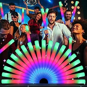 wellent 64 Pack Foam Glow Sticks, Bulk LED Foam Sticks, Foam Light Up Sticks with 3 Mode Colorful Flashing, Glow Party Supplies, Glow Sticks Bulk Party Pack for Wedding, Birthday, Concert, Halloween