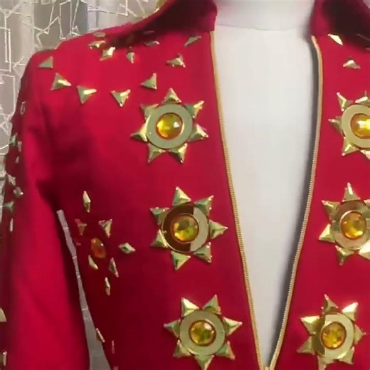 Red Costume Elvis Diamond Presley Rock Singer Cosplay Ballroom Dance Performance Party