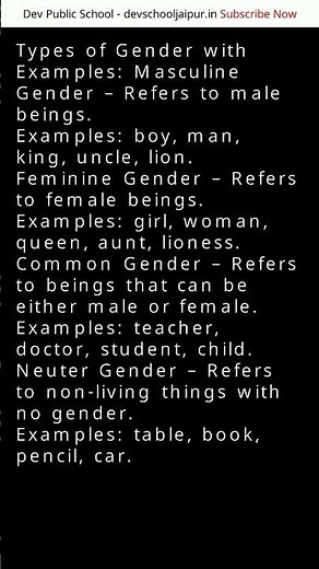 Types of Gender with Examples | #Gk Questions and Answers | #gkknowledge | Dev Public School Jaipur