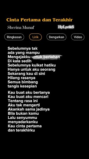 Lirik Lagu Cinta Pertama dan Terakhir - Sherina Munaf
