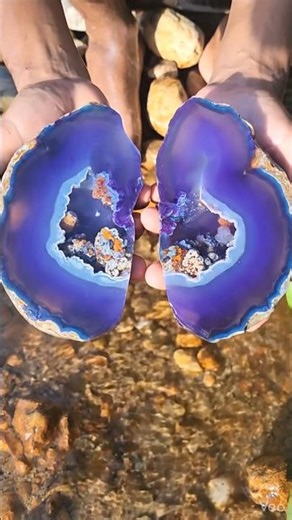 “Wait… this rock looked completely normal… but look at this purple crystal cave inside!”