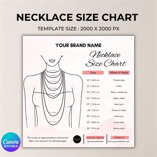 Necklace Size Chart, Size Chart for Necklace Display, Necklace Size Guide Card, Chain Necklace Canva Template Size Chart, Instant Download - Etsy
