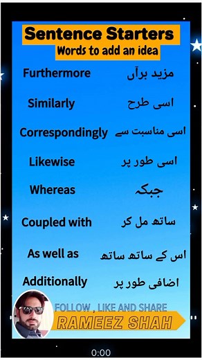 Words to add an Idea - Sentence Starters #englishvocabulary #englishlanguagelearners #fbreelsfypシ゚viral | Rameez Shah