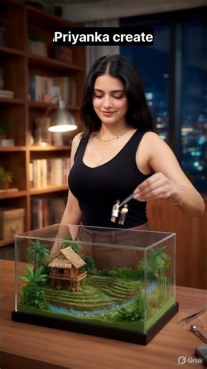Mini Waterfall Village Setup 🌿 | DIY Nature Model #shorts