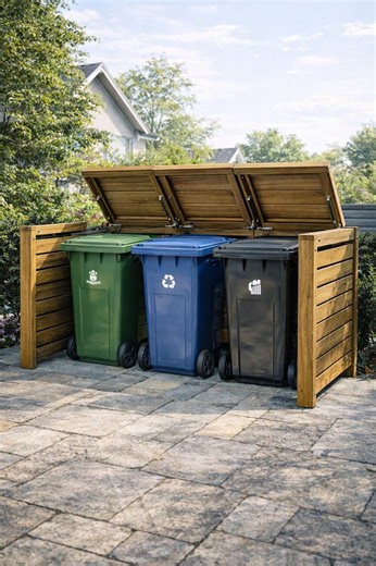 Triple Trash Bin Enclosure Plans – Diy Outdoor Wooden Garbage Storage Shed Pdf - Etsy