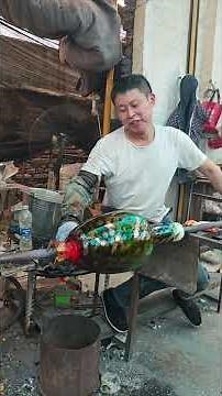 The process of making a gold-plated glass vase, a relaxing and healing handmade craft.#shorts