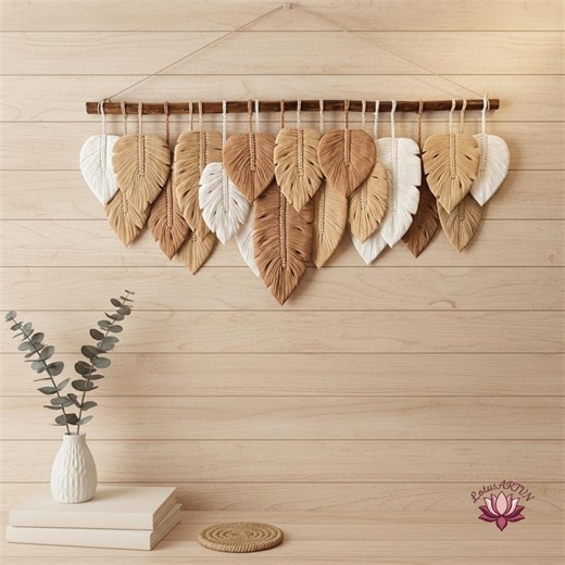 Large Macrame Wall Hanging, Boho Headboard Decor, Cream Cotton Wall Art, Modern Macrame Feather Wall Decor, Scandinavian Home Decor. - Etsy