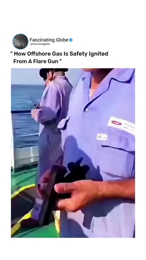 Fascinating Globe on Instagram: "Offshore gas is safely ignited from a distance using a flare gun (or specialized ignition wand) that shoots a spark or small flame to light the gas stream at the flare stack's tip, ensuring personnel stay far from the flammable gas and maintaining safe pressure levels by burning excess gas in a controlled manner, preventing dangerous buildup or uncontrolled release. The flare system has a pilot flame and ignition system at the top, often with knockout drums to re