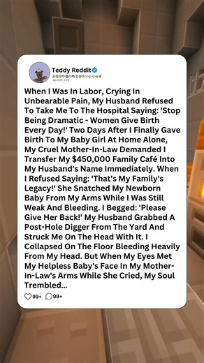 COMPLETE STORY- When I Was In Labor, Crying In Unbearable Pain, My Husband Refused To Take Me To The Hospital Saying: 'Stop Being Dramatic - Women Give Birth Every Day!' Two Days After I Finally Gave Birth To My Baby Girl At Home Alone, My Cruel Mother-In-Law Demanded I Transfer My $450,000 Family Café Into My Husband's Name Immediately. When I Refused Saying: 'That's My Family's Legacy!' She Snatched My Newborn Baby From My Arms While I Was Still Weak And Bleeding. I Begged: 'Please Give Her Ba