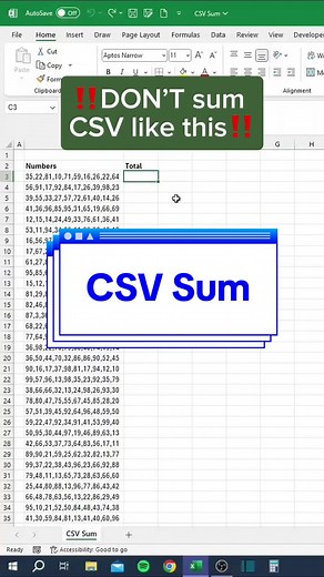 CSV Sum in Excel‼️ #excel #exceltips #exceltutorial