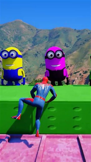 GTA 5 Epic Ragdolls | RED SPIDERMAN VS RED MINION VS GREEN MINION #shorts #gtav