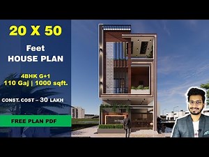 20x50 | 4 BHK House plan | 110 Gaj | 1000 sqft | 20*50 house plan 3d || DV Studio
