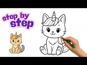 How to Draw a Cute Cat Unicorn for Kids | Easy Step-by-Step Drawing Tutorial