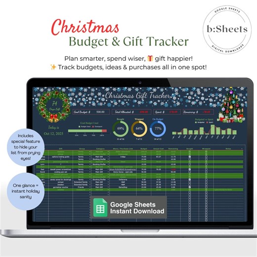 Christmas Gift Tracker Spreadsheet, Holiday Budget Planner (google Sheets) - Etsy