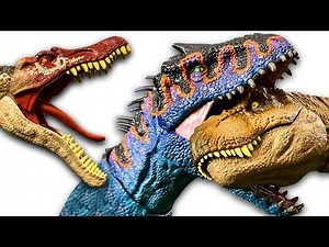 EPIC Jurassic World Dinosaur Battles! T Rex, I Rex, Scorpios Rex, Spinosaurus Dinosaurs Brawl