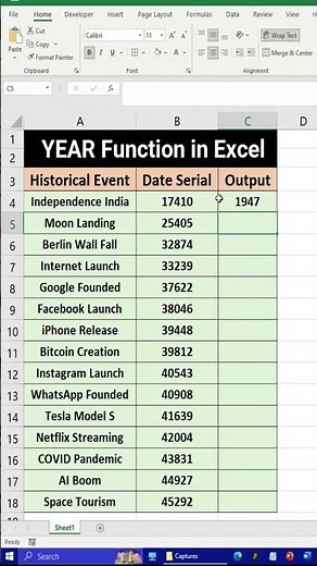 📅 Excel YEAR Function – Serial Number to Year Nikalna Sikho ⚡