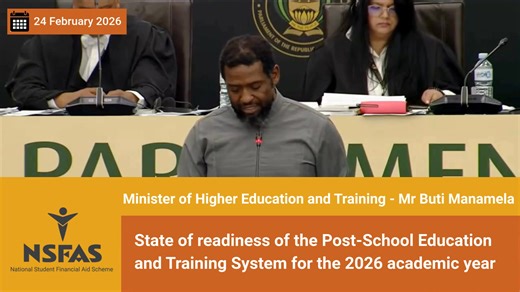 "The National Student financial aid scheme remains the single most important instrument enabling access to post-school education. For students from poor and working class household for the 2026 academic year, more than 764,000, first time entering students applied for NSFAS funding. Over 91% of these have already been approved more than 560,000. " - Minister of Higher Education and Training, Mr Buti Manamela #NSFAS2026 #StateofReadiness2026 #HigherEducationMattersZA #AcademicYear2026 #OversightV