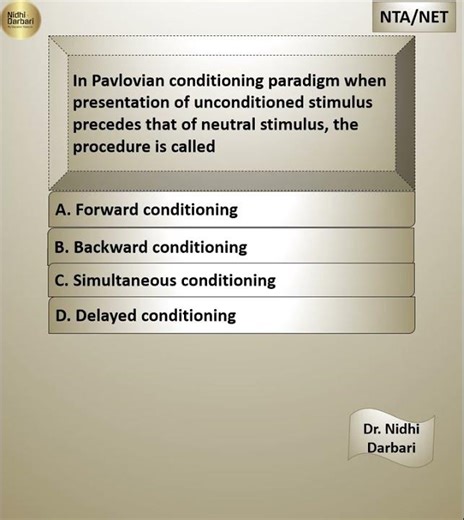 Dr. Nidhi Darbari/In Pavlovian conditioning paradigm when presentation of unconditioned stimulus
