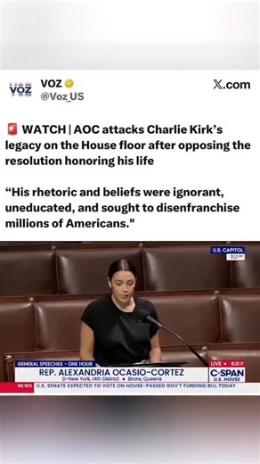 7.7K views · 643 reactions |  | AOC attacks Charlie Kirk’s legacy on the House floor after opposing the resolution honoring his life | Voz Media | Facebook
