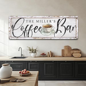 Custom Coffee Bar Sign, Kitchen Decor Personalized Coffee Kitchen Wall Decor, Housewarming Gift Barista Sign, Large Canvas Wall Art Bar Sign - Etsy