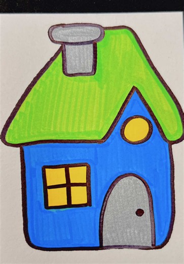 A colorful little house drawing. 🏠🌈#drawing #asmr #satisfying #painting #coloring