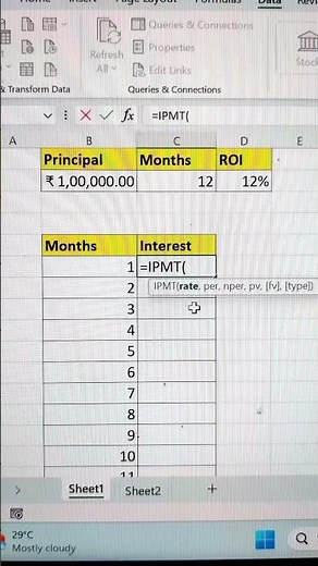 Calculate Interests For All Months In Excel 🔥 | Important IPMT Function 💯 #shorts #tips #bytetech