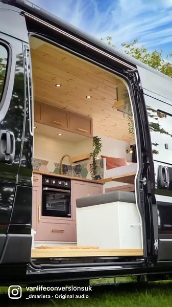 Glam van vibes in this unique pink conversion💗. #vanlife #vanconversion #vanlifeconversion #homeonwheels #campervan #pinkvan #vanlifeconversion