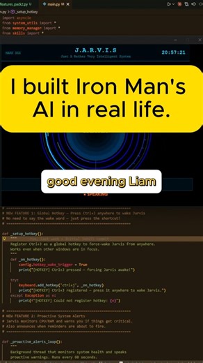I built Iron Man’s AI in real life! 🦾 #jarvis #ironman #coding #ai #python #programming #shorts