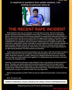 49K views · 2.2K reactions | We are suffering because the Key 6Ps are not working together to deal with this social menace. 6Ps are Parents, Principals, Police, Prosecution, People’s Reps & Press. Unless we create and practice cohesion in their functioning even one P weakening leads us to such #CRIMES | Kiran Bedi | Facebook