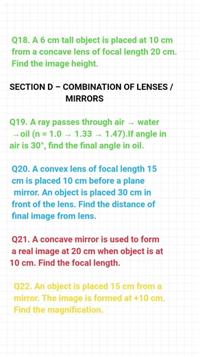 #class 10th science numericals#most important and repeated questions of light #trending qt. of light