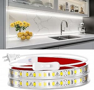 maylit Under Cabinet Strip Lighting Plug in 24in, Ultra Bright Small LED Light Bar, 6000K Cool White, 110V-120V Wired Lights for Kitchen Cabinet, Counter, Workbench, Desk, Closet, Shelf, Indoor
