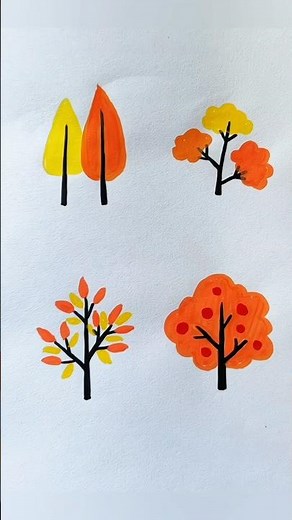 How to draw 4 basic autumn trees 🍂 #thienmink1 #artist #drawing #muathu #vetranh #shorts