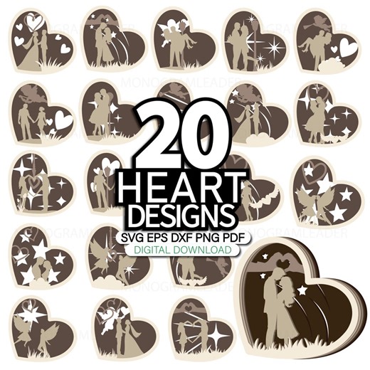 Heart SVG Laser Cut Files: 20 Layered Designs (digital Download) - Etsy